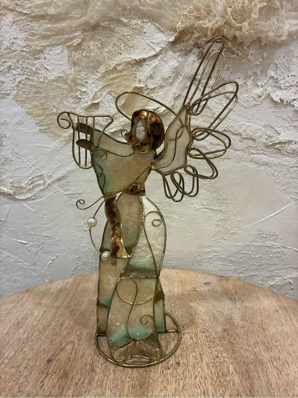 Vintage Capiz Shell Wire Wrapped Angel Figurine